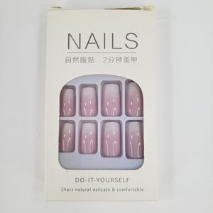 Ombre Square French Tip Style Press On Nails 25 pc Set Short Natural False Kit
